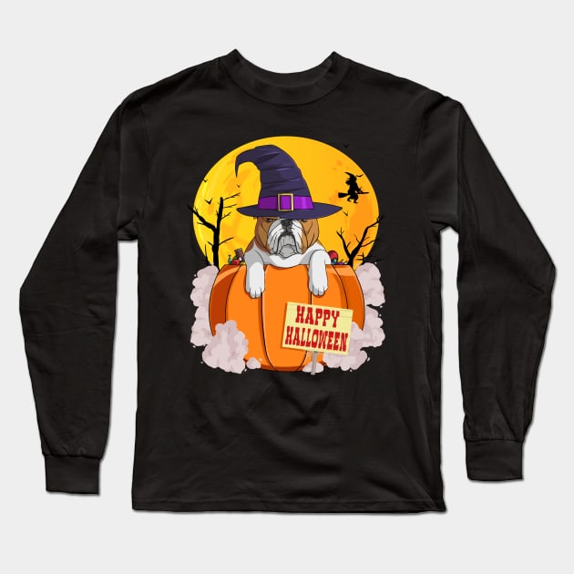 English Bulldog Witch Pumpkin Happy Halloween Long Sleeve T-Shirt by Noseking